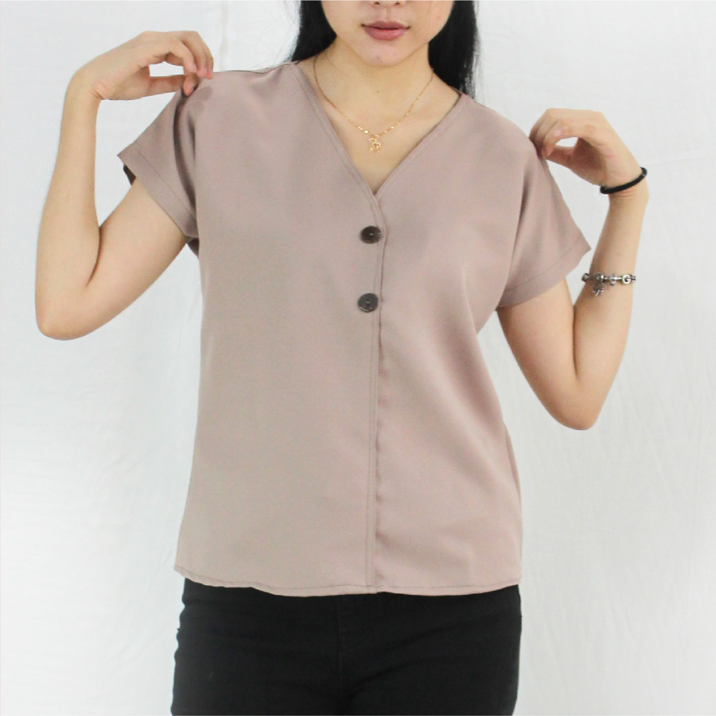 Blouse Kemeja Kerah V Button