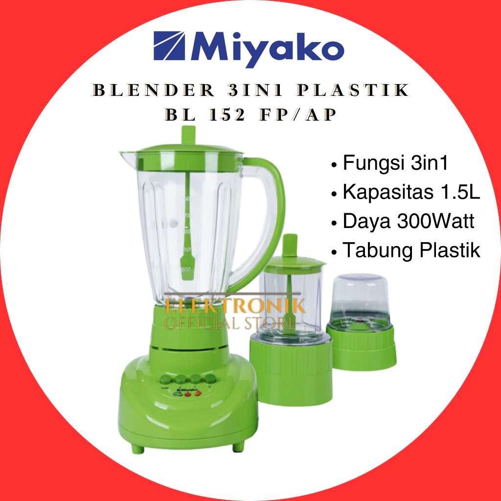 MIYAKO BLENDER PLASTIK BL 152 FP/AP HIJAU BLENDER PLASTIK/BL152/BL-152/BL152PFAP/BL-152PFAP/BLENDER 