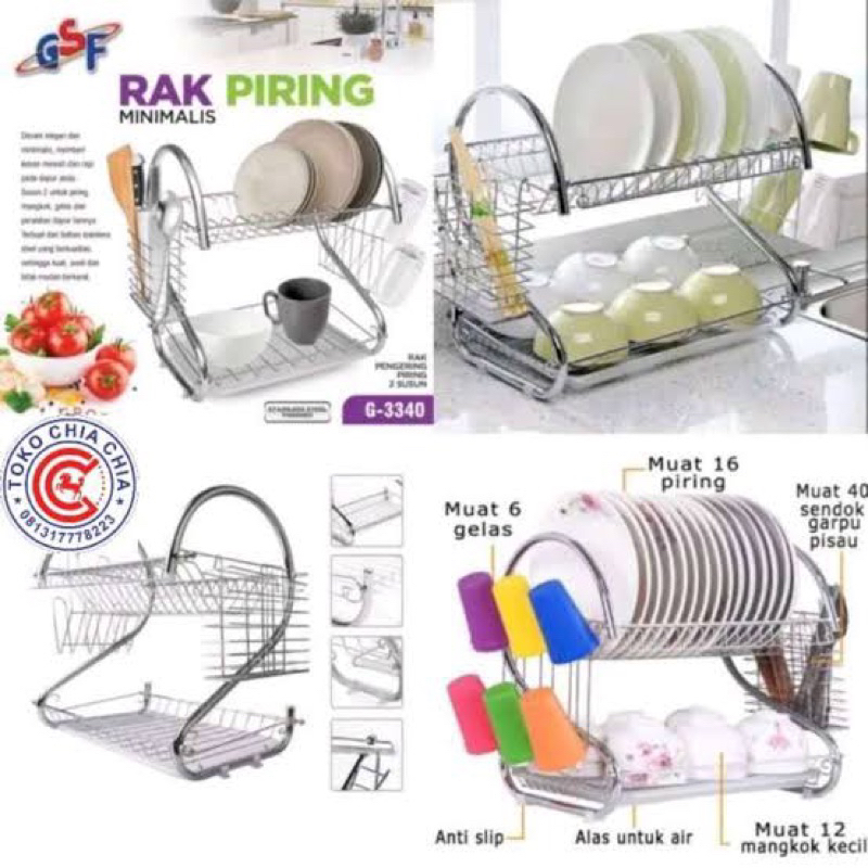 Rak Piring Dishdrainer Pengering Dish Drainer Susun 2 GSF Stainless Steel