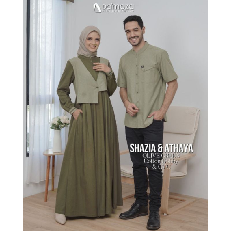 Couple Damoza Shazia dan Athaya Olive Green Gamis Shazia Koko Athaya