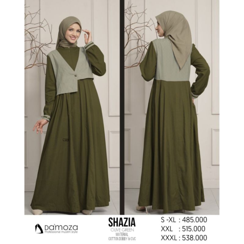 Couple Damoza Shazia dan Athaya Olive Green Gamis Shazia Koko Athaya