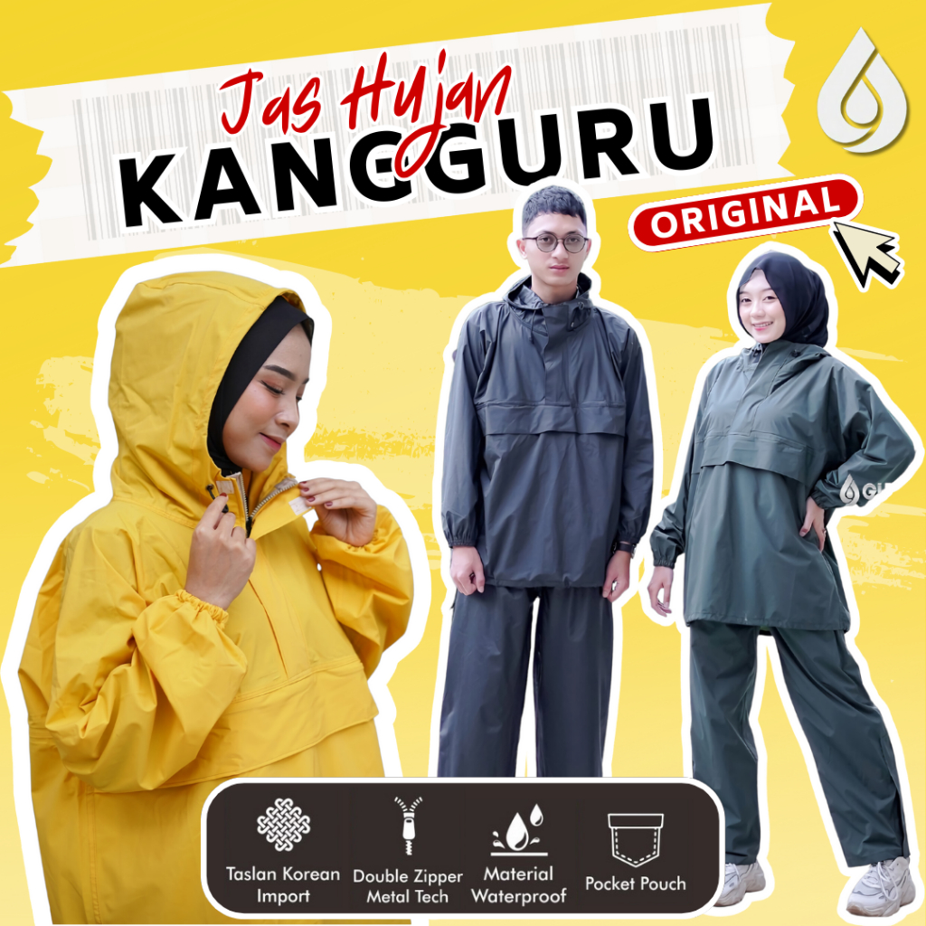 Jas Hujan Kangguru Anti Bocor Jas Hujan Tebal Saku Kangguru Pria Wanita Dewasa Anti Air Anti Rembes Bahan Taslan Import Premium