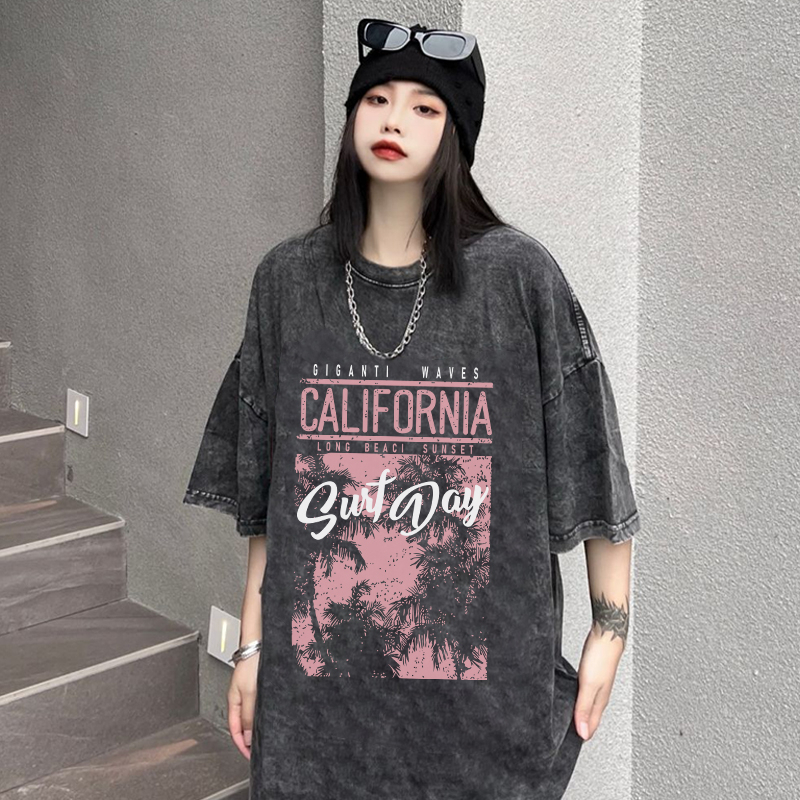 XIAOZHAINV Korean Style California Pattern Washed Printing Kaos Wanita A0915/Baju Wanita Kekinian