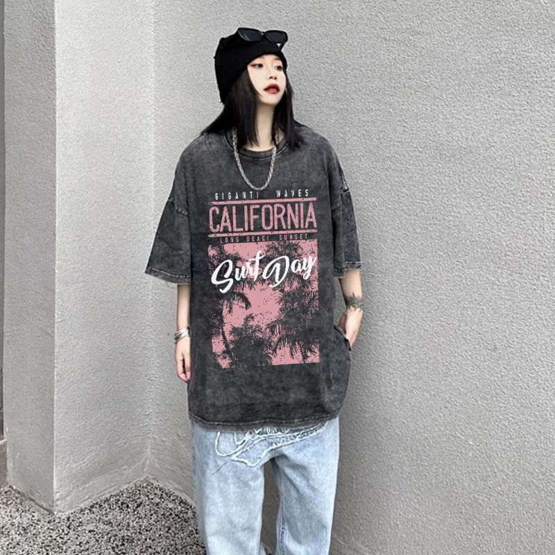 XIAOZHAINV Korean Style California Pattern Washed Printing Kaos Wanita A0915/Baju Wanita Kekinian