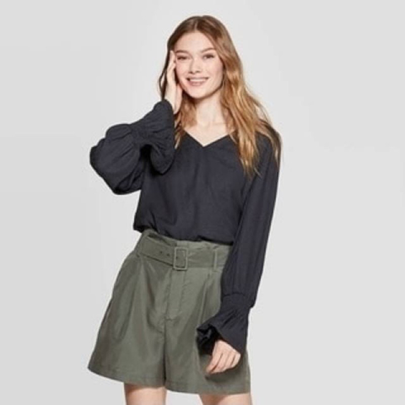 A New Day Women Long Bell Sleeve V-Neck Blouse