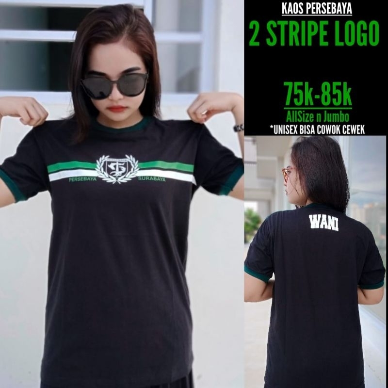 (KAOS PERSEBAYA) KAOS PERSEBAYA STRIPE LOGO HIJAU PUTIH - KAOS PERSEBAYA PREMIUM