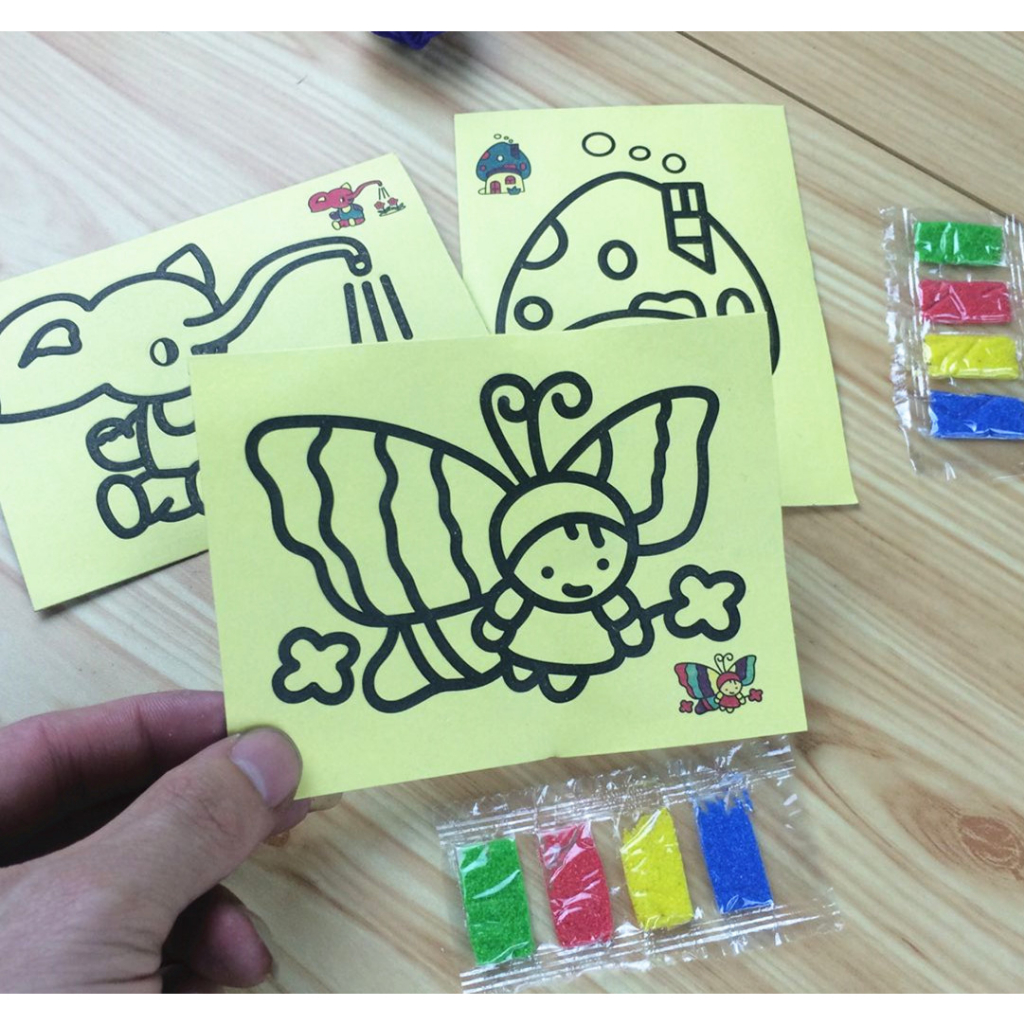 Mainan Pasir anak DIY Lukisan pasir anak mainan edukatif pasir anak mainan mewarnai pasir anak