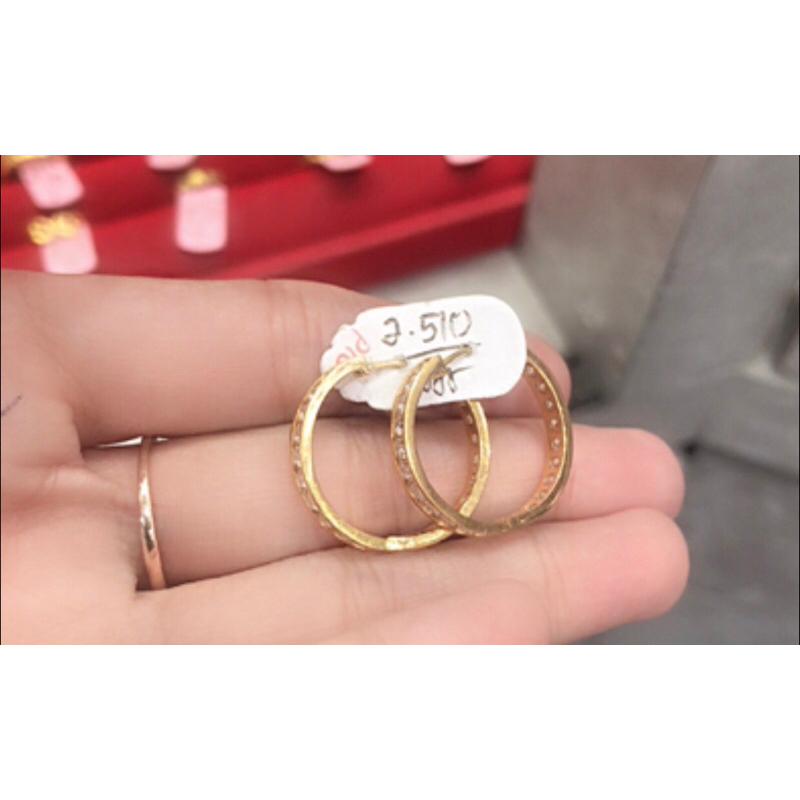 anting bulat permata putih emas asli 375/8k