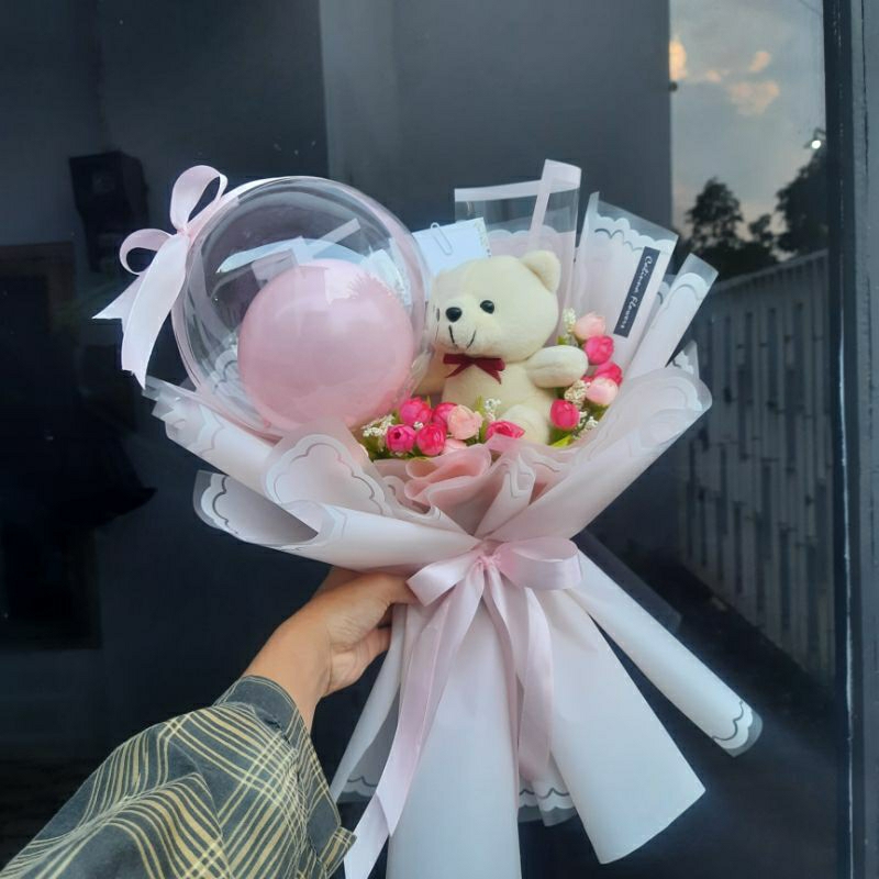buket bunga balon dan boneka / buket boneka teddy bear