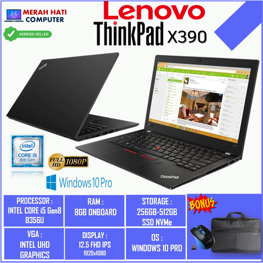 PROMO LAPTOP BISNIS MURAH LENOVO THINKPAD X390 INTEL I5 8365U 8GB 256GB 13.3FHD WIN10PRO