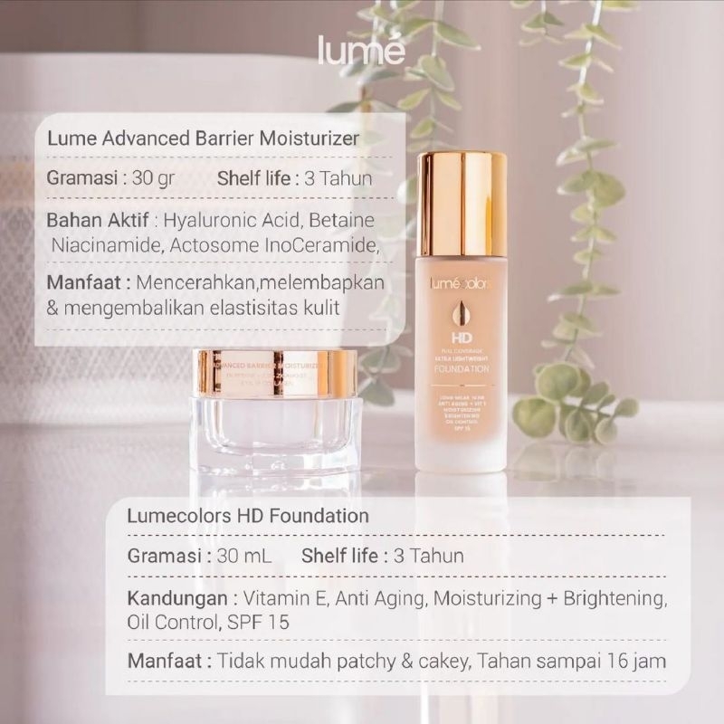 LUME Charming Duo Advanced Barrier Moisturizer + HD Foundation Light Neutral Sand BPOM