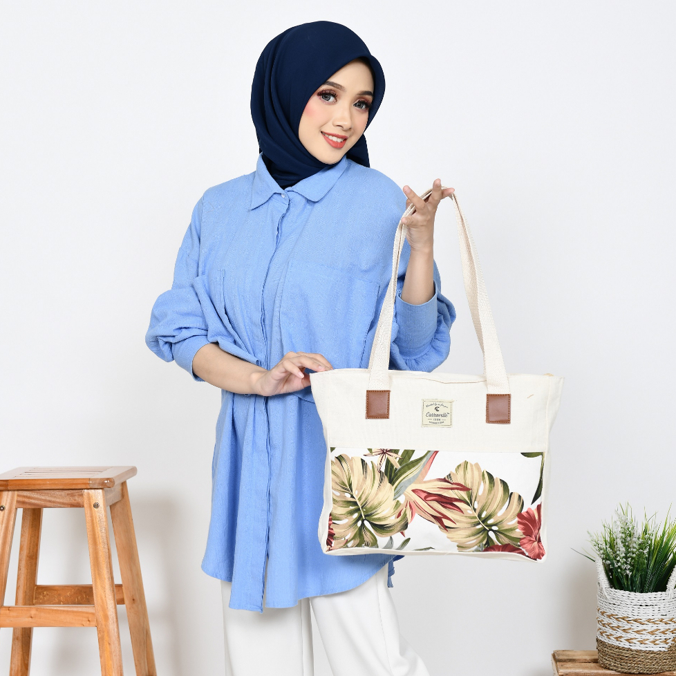 TAS TOTE BAG WANITA RESLETING / TAS TOTE KANVAS tebal LANDSCAPE untuk BELANJA KULIAH BISA CUSTOM SAB