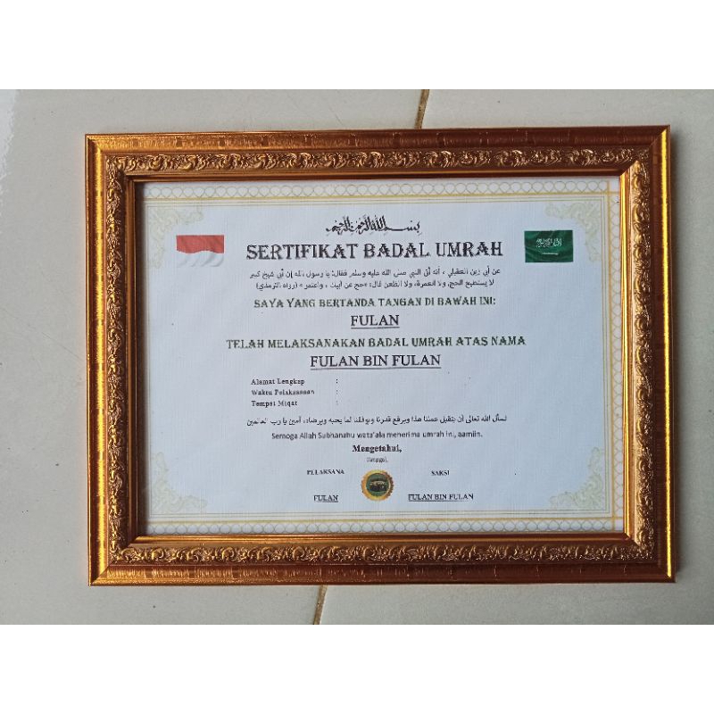Sertifikat Badal umroh/ Haji