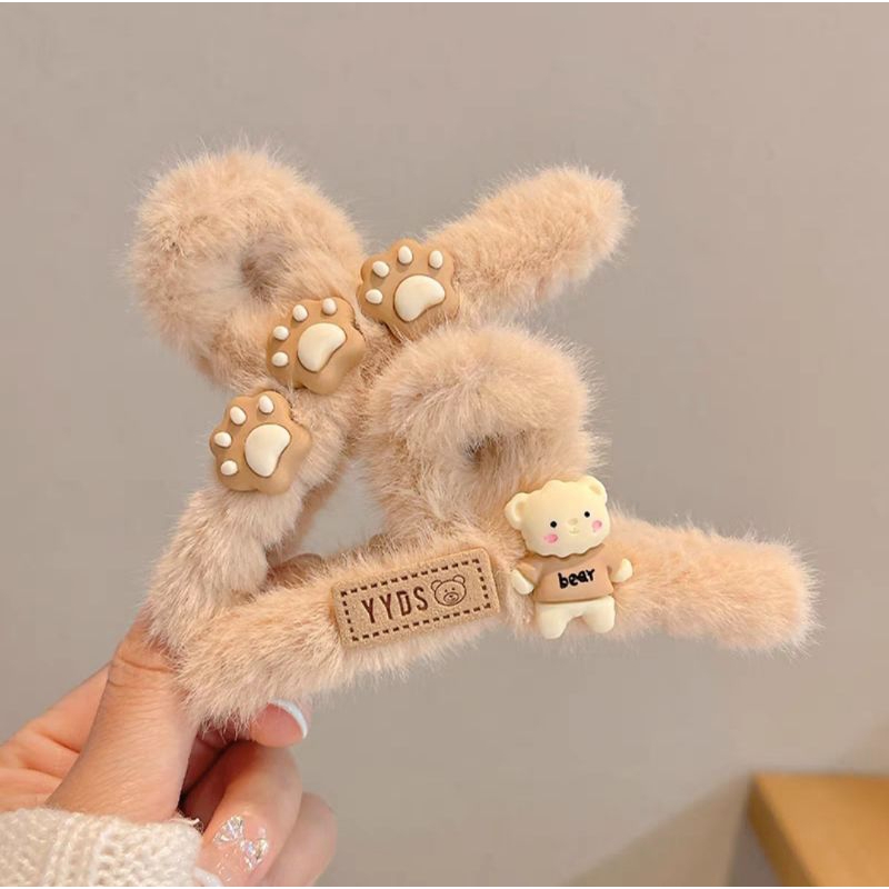 Jepit Rambut Bulu Boneka Korea 12cm Jedai Jumbo Model Bulu Halus Aksesoris Rambut Wanita Snail Rasfur Fluffy Faux Fur Hair Claw Clips