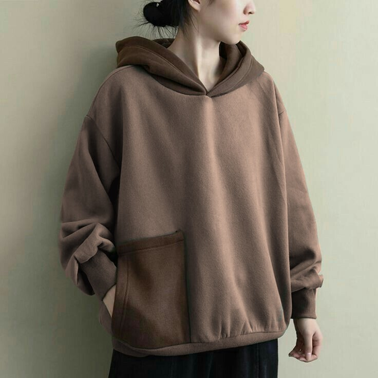 SIDE POCKET HOODIE SWEATER OVERSIZE WANITA KOREAN STYLE TERBARU - FLEECE TEBAL