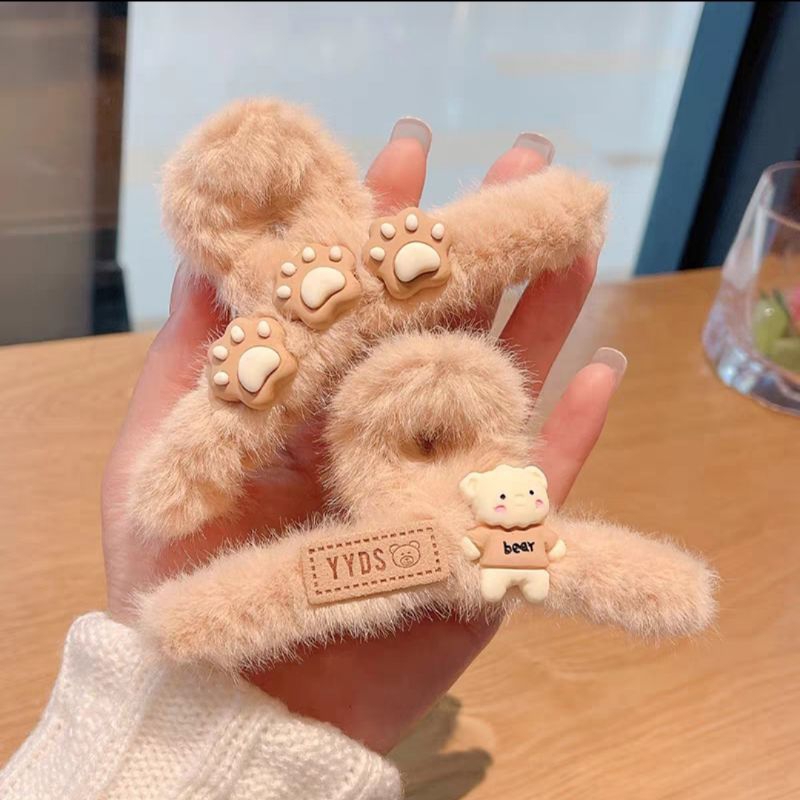 Jepit Rambut Bulu Boneka Korea 12cm Jedai Jumbo Model Bulu Halus Aksesoris Rambut Wanita Snail Rasfur Fluffy Faux Fur Hair Claw Clips