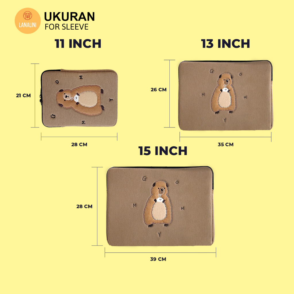 Sleeve Pouch Sarung Tas Bag Case Ipad Tab Tablet Macbook Air Pro Laptop Asus Acer Lenovo HP Huawei 11 12 13 14 15 inch Motif Gambar Beruang Huruf Bear Letter Warna Coklat Brown Lucu Cute Murah Korean Model