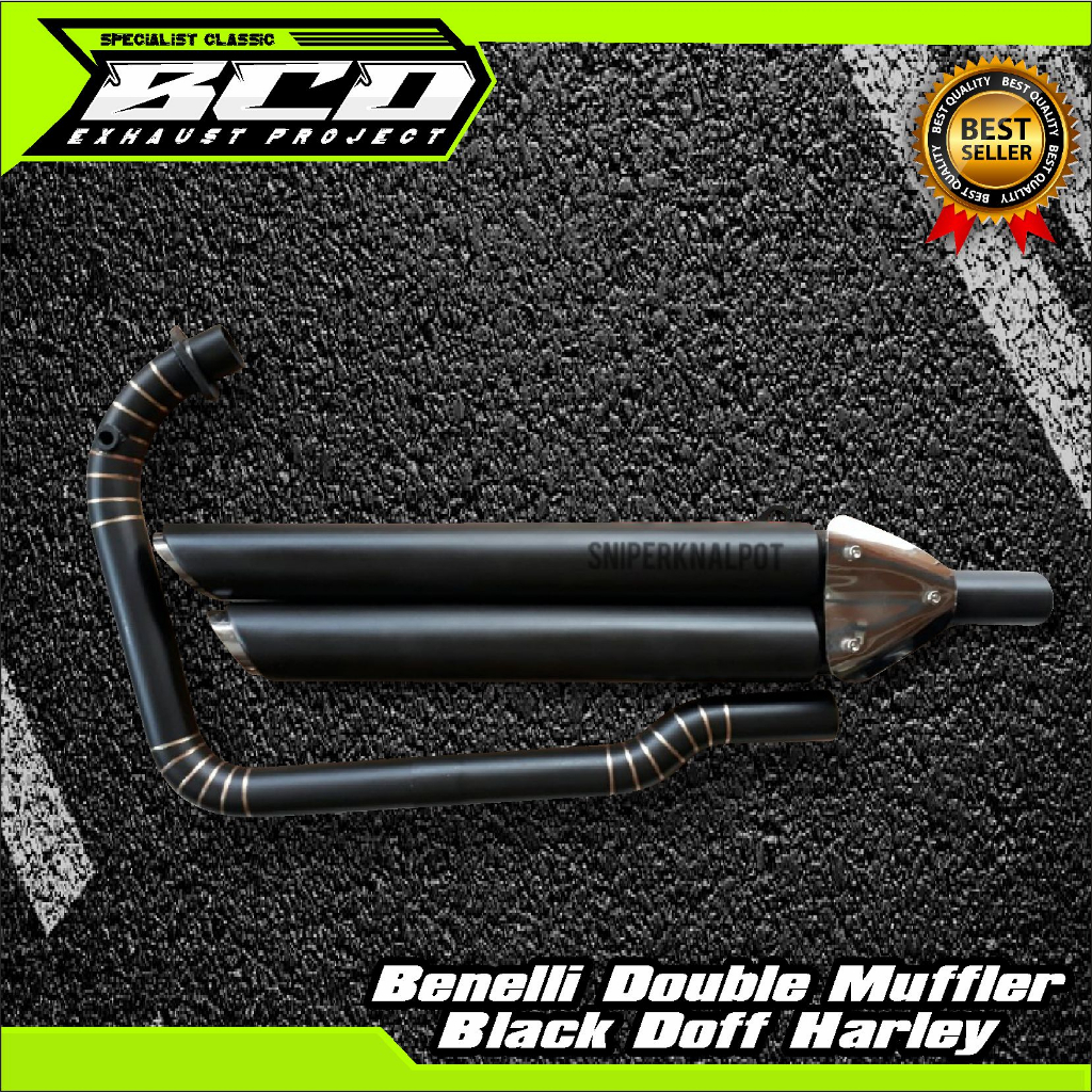 Knalpot Benelli Motobi 200 Evo Double Muffler black Doff mirip harley