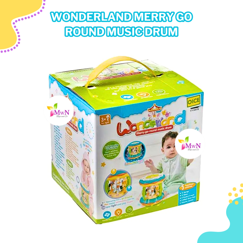 MWN WONDERLAND MERRY GO ROUND MUSIC DRUM MAINAN BAYI