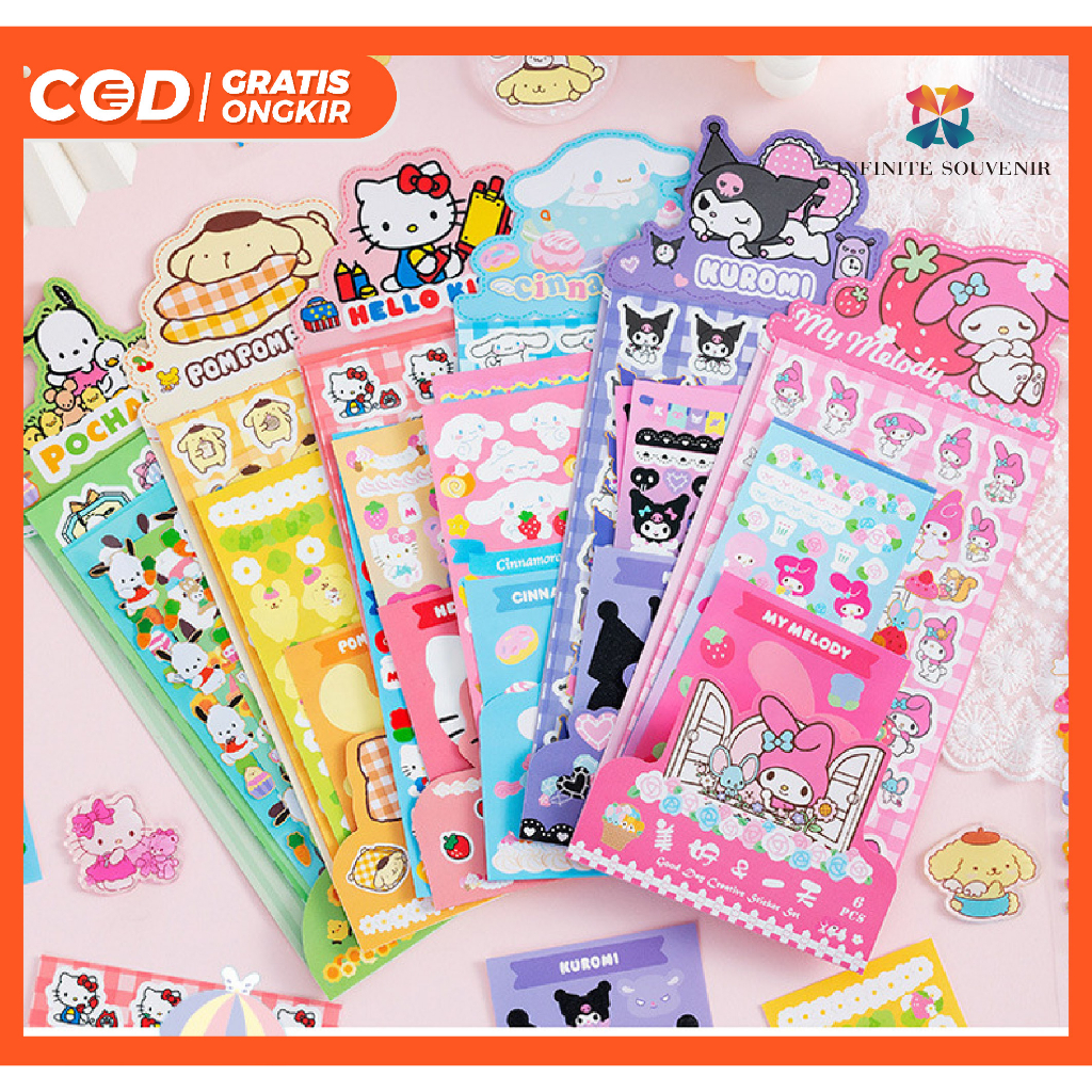 Sticker SANRIO DIY / Sticker Tumblr / Notebook / Hiasan Buku / Photocard / Gantungan Akrilik / Gelas / Sticker Tempelan Bahan PVC Serbaguna Waterproof / Sticker Laptop Lucu Karakter Hello Kitty / Pochacco / Kuromi / My Melody / Pompompurin / Cinnamorol