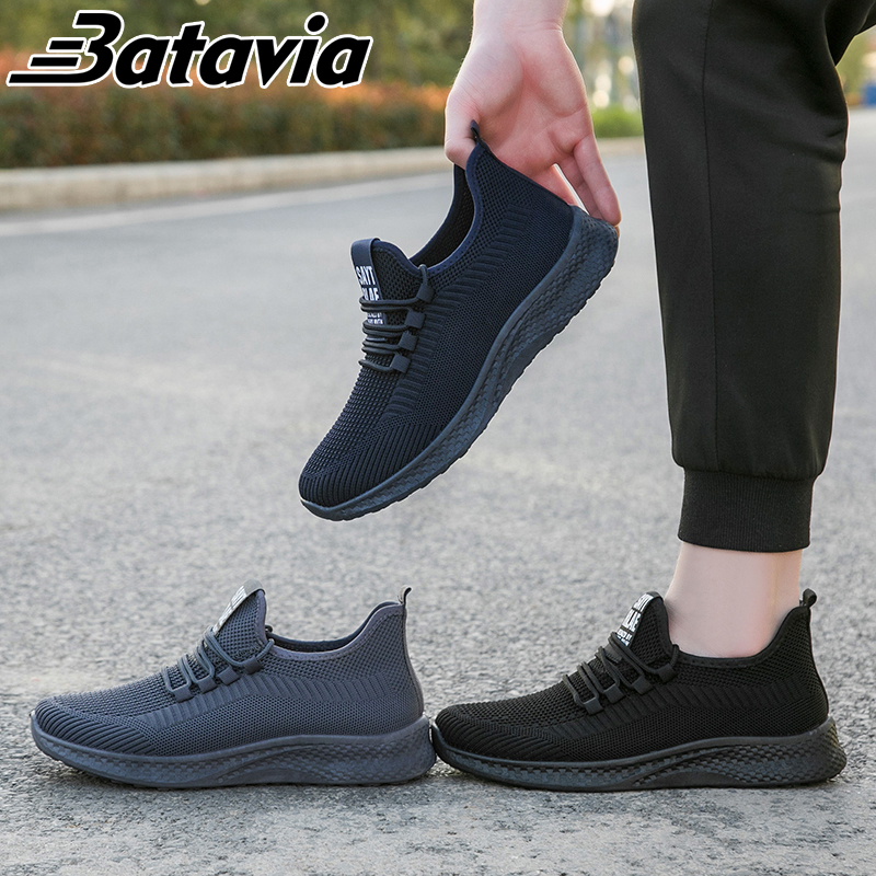 Batavia sepatu raiut pria baru fashion sepatu pria olahraga nyaman pria rajut terbang yang hitam sepatu sekolah premium bernapas sepatu Pria B37