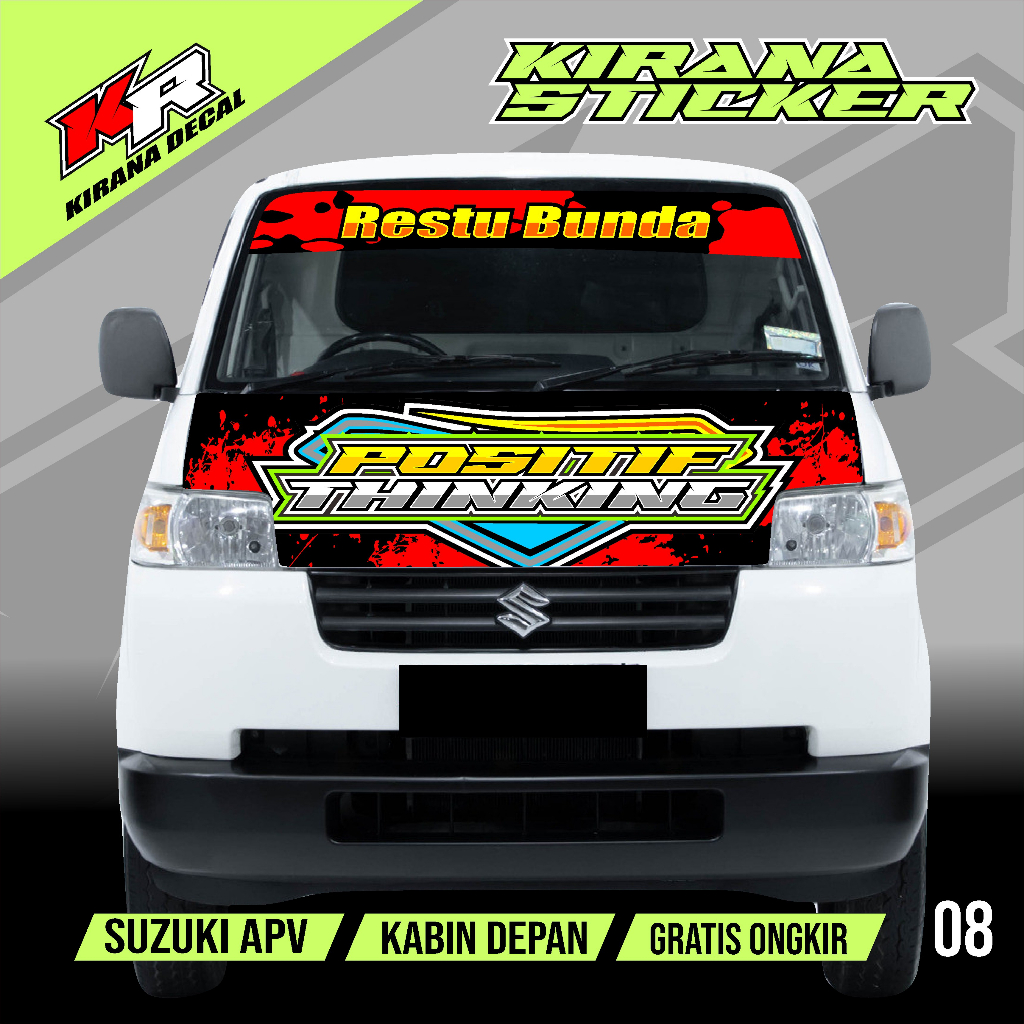 Satu set Stiker decal kabin depan +stiker kaca mobil apv pick up,stiker bismillah kaca depan mobil a