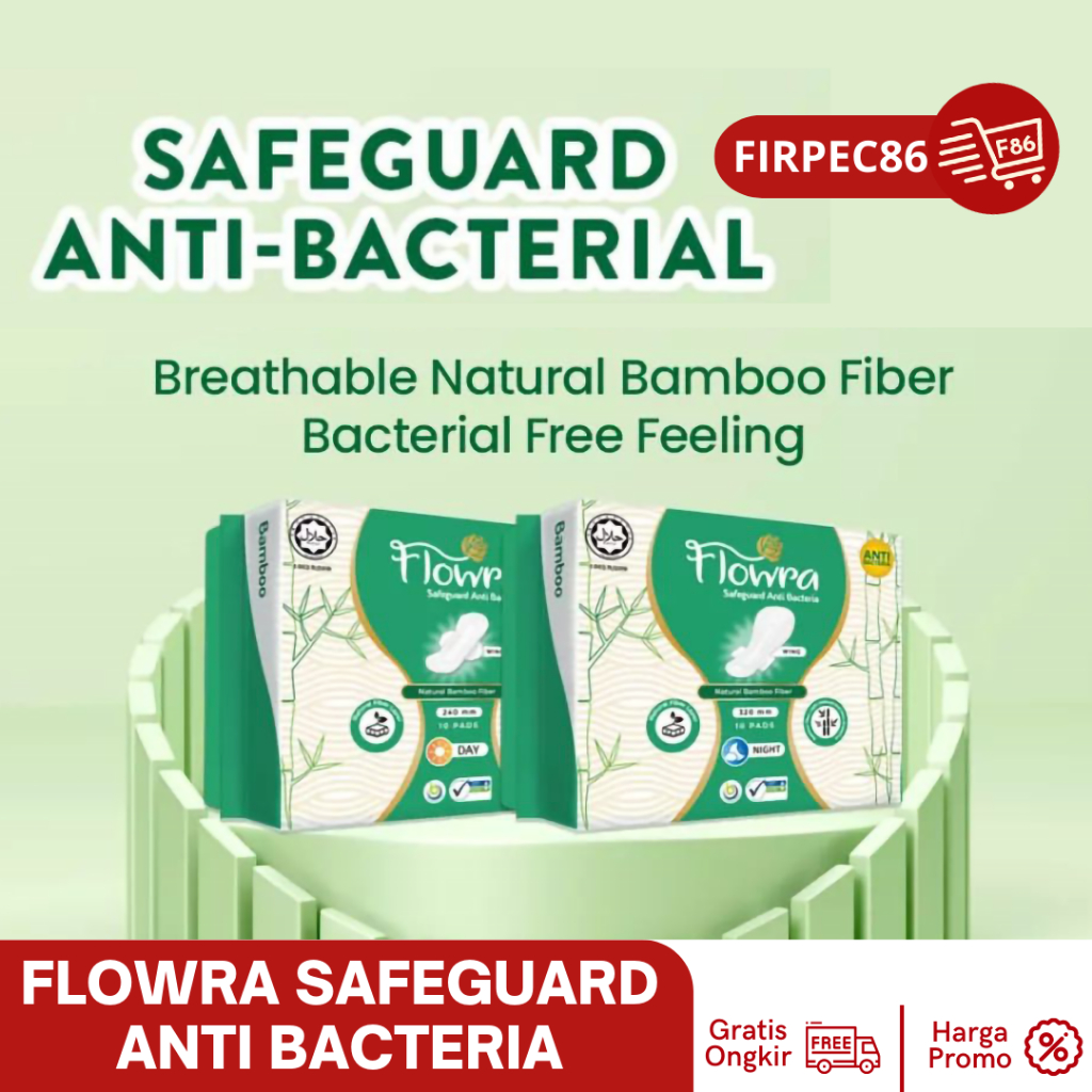 Flowra Safeguard Day 240 mm, Pembalut Serat, Serat Bambu, Anti Bacteri