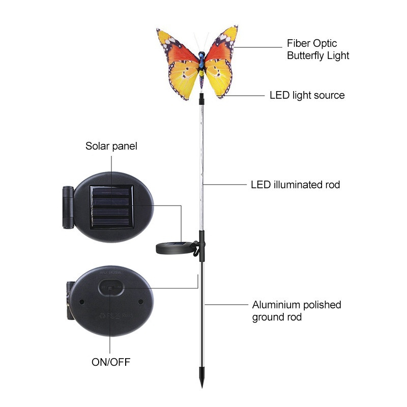 Lampu Taman Tenaga Surya LED Outdoor Bentuk Kupu Kupu Tahan Air Multicolor Solar Garden Light Butterfly Lampu Dekorasi Untuk Pernikahan