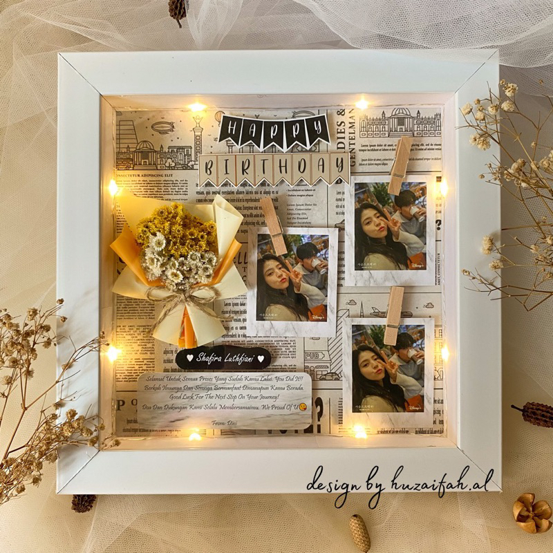 FLOWER IN FRAME RUSTIC 3D Bunting FLAG Ukuran 20x20 cm GIFT WISUDA / KADO WISUDA, ULANG TAHUN, WEDDI