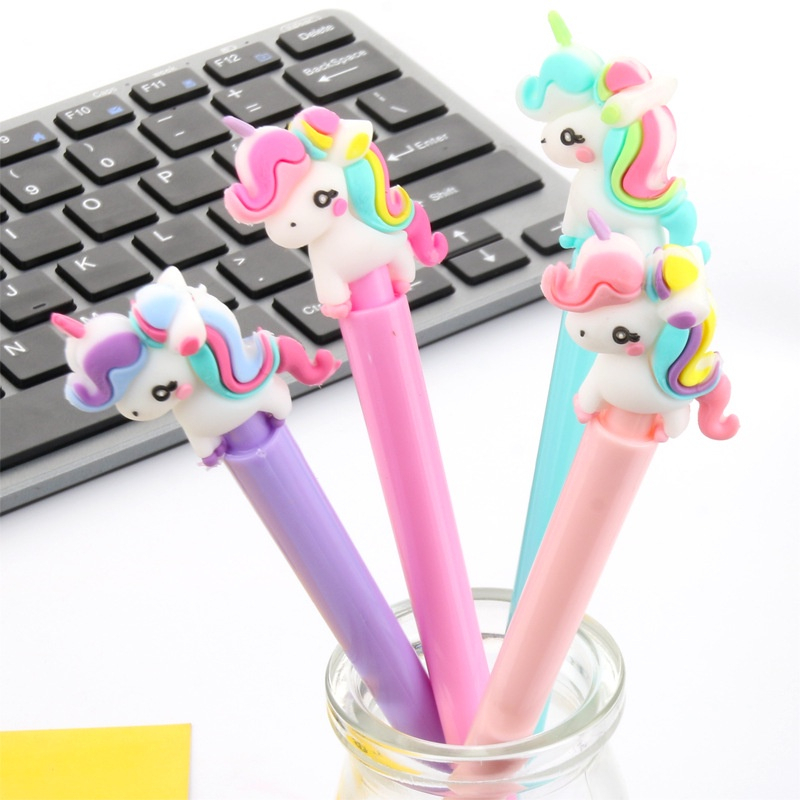 

(belanjaonlineku) Bolpen boneka unicorn pena unicorn tinta gel hitam pen murah lucu pulpen anak murahkarakter unicorn