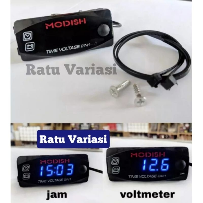 Voltmeter Motor Dan Jam Digital 2 IN 1 Voltmeter Jam Digital Aki Motor Universal