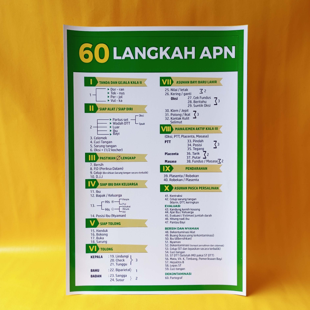 Poster Kebidanan | Poster Keperawatan | Poster 60 Langkah APN | Poster Persalinan Melahirkan
