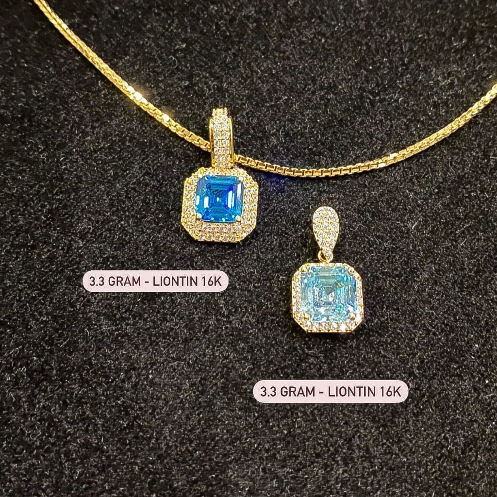 Kalung liontin set anak dan dewasa emas asli kadar 70 75 16k 17k rosegold whitegold solitaire biru sapphire emerald hijau pink ungu merah permata