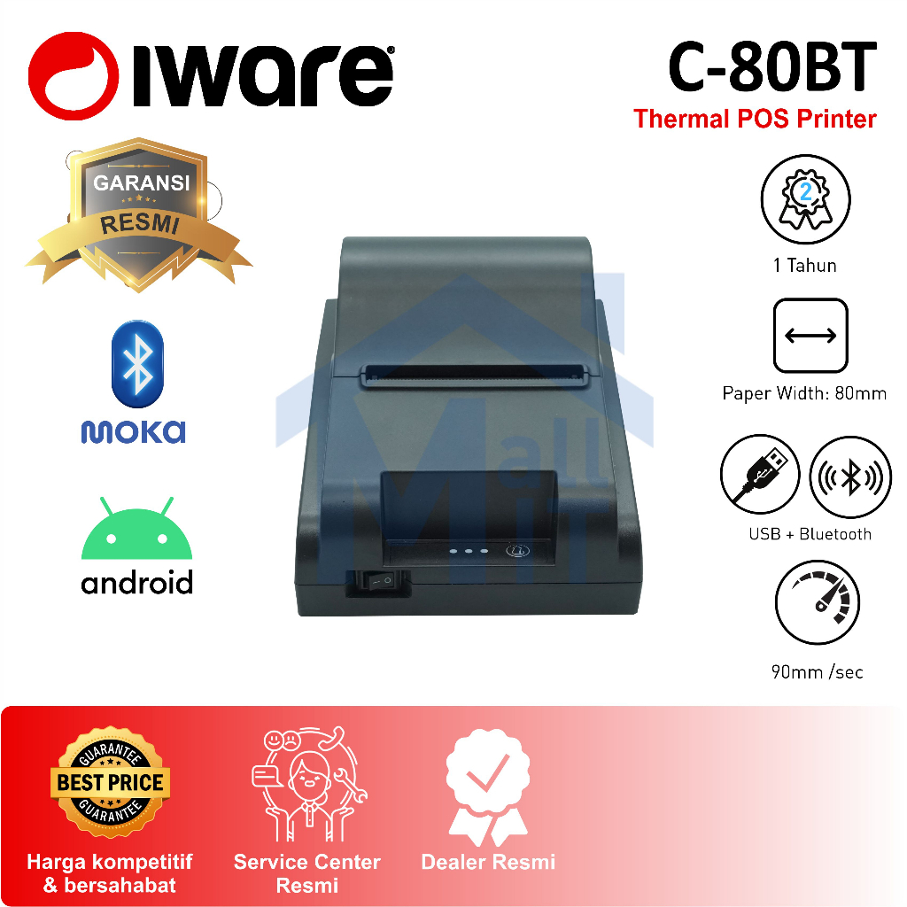 (Bisa Cod) IWARE PRINTER KASIR BLUETOOTH C80BT C80 BT C80-BT 80mm ANDROID THERMAL