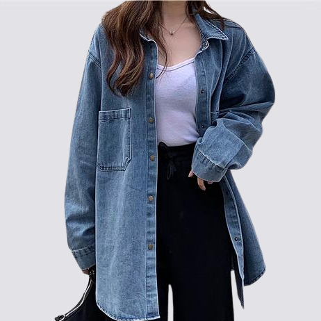 XIAOZHAINV Jaket denim Wanita Loose Long Sleeves Pakaian Wanita