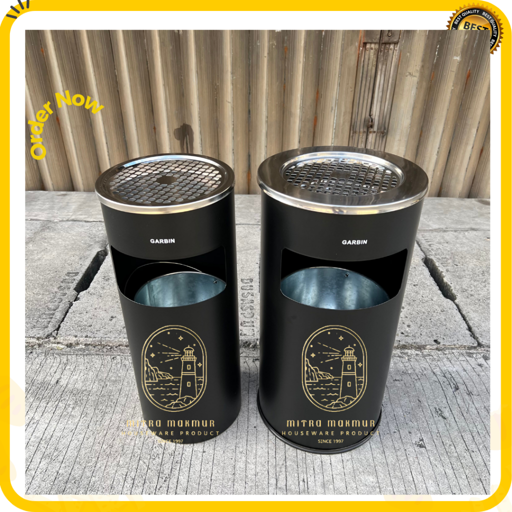 SALE!! TEMPAT SAMPAH STAINLESS HITAM + ASBAK GARBIN TONG SAMPAH STAINLESS DUSTBIN