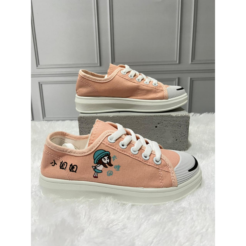 SA-003 IMPORT Sepatu Anak Import Kets Kanvas Anak Perempuan Tali Motif Kartun Casual Ukuran 28-32