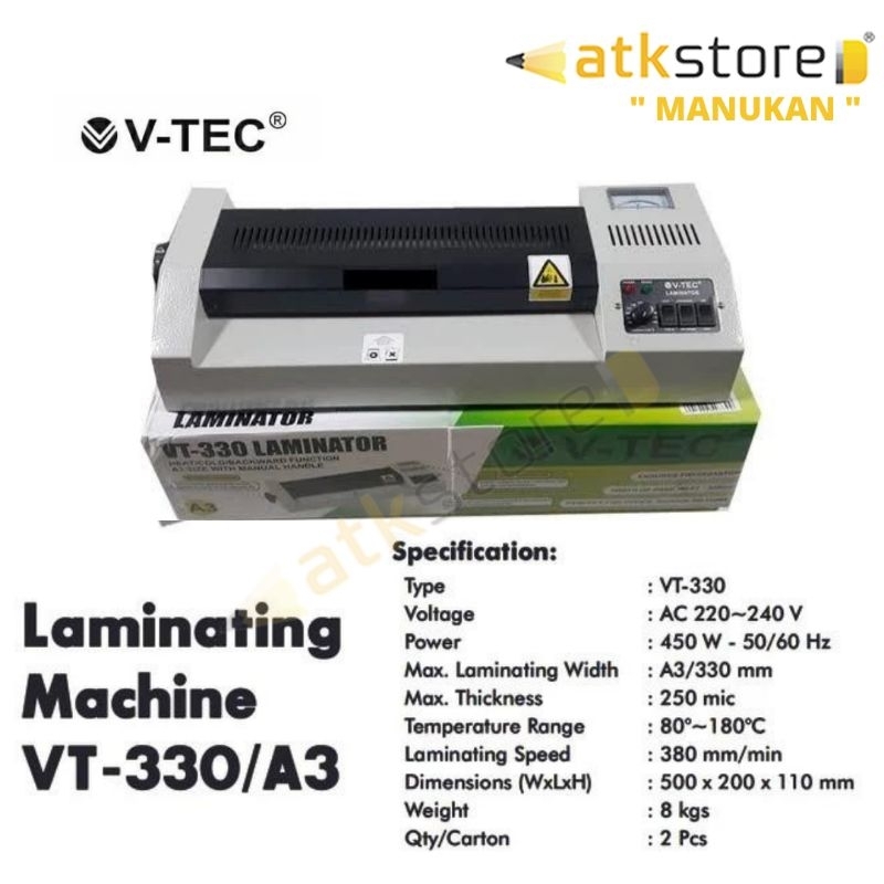 

V TEC MESIN LAMINATING + HANDLE A3 TYPE VT-330 LAMINATOR WITH HANDLE ORIGINAL V TEC HOT COOL BACKWARD