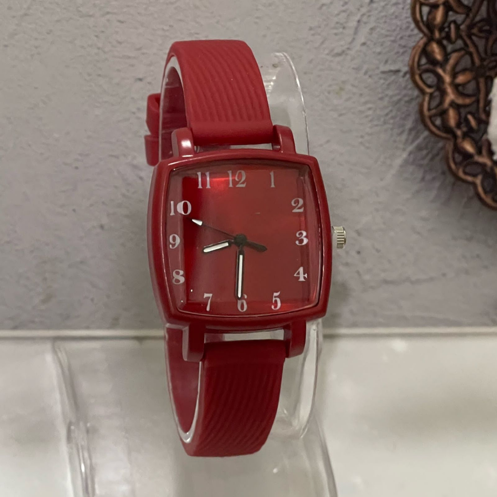 (SS) Jam Tangan Analog Kasual Wanita Strap Rubber Segi Empat FS-45 BISA COD