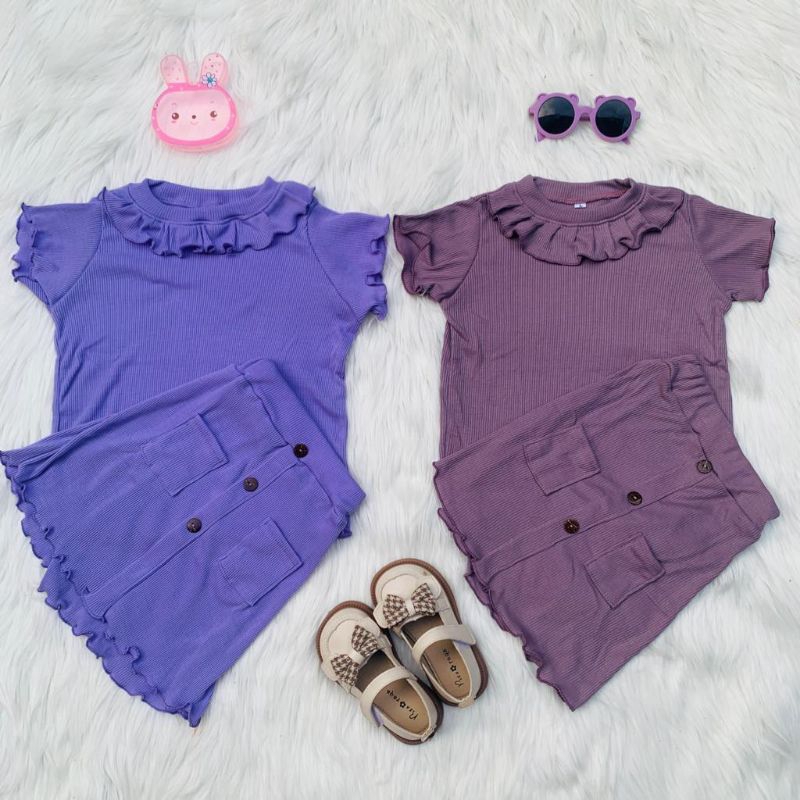 Baju Setelan Rok Anak Perempuan Rempel Raisa Ruffle Knit Tee Rib Usia 1-5 Tahun Rib Knit