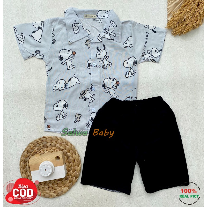 Setelan Baju Bayi Kemeja Bayi One Set Rayon Motif Animal Usia 3-12 Bulan Nanaku Baby