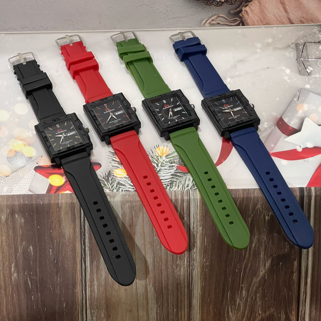 (KW) JAM TANGAN PRIA STRAP RUBBER TANGGAL HARI AKTIF QS SEGI EMPAT QS-33 BISA COD