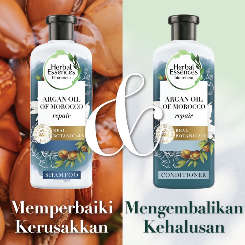 Herbal Essences Argan Oil Of Morocco Repair Shampoo Conditioner 400ml 240ml Sampo Kondisioner Rambut Antioxidan Vegan