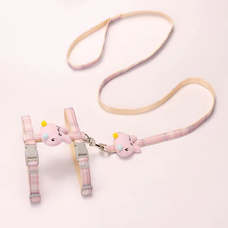 Set Tali Tuntun Lucu Kucing Anjing Pet Leash Doll Chest Strap  /kartun tali pengikat dada kucing yang dapat disesuaikan