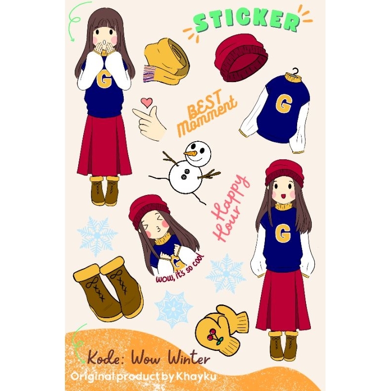 

girl lucu imut unik aesthetic sticker journaling non cutting