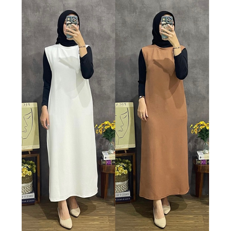 Inner Dress Knit Wanita Span Warna Pastel Tanpa Lengan Leher Bulat OOTD Kekinian