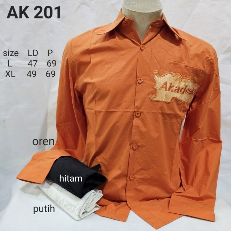 kemeja lengan panjang pria cowok casual polos gambar orange hitam putih akademiks 201