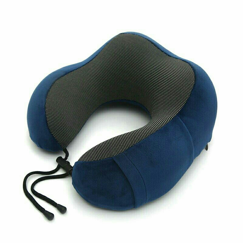 Bantal Leher U-Shape Foldable Travel Neck Pillow ser43 Blue