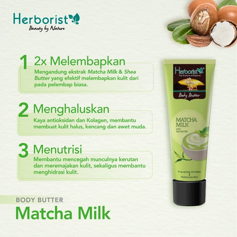 HERBORIST Body Butter Indonesia / 80g / With Shea Butter / Strawberry Sorbet Frangipani Chocolate Coconut Zaitun Matcha Milk Mango Banana / Deep Moisturizing Brightening Glowing Melembabkan Mencerahkan / Skincare Care Lotion Gel Scrub Peeling Kulit Tubuh