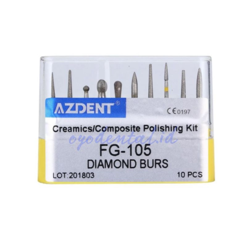 Dental diamond bur / bur finishing high speed kit / bur fine gigi polishing set / pita kuning 10pcs